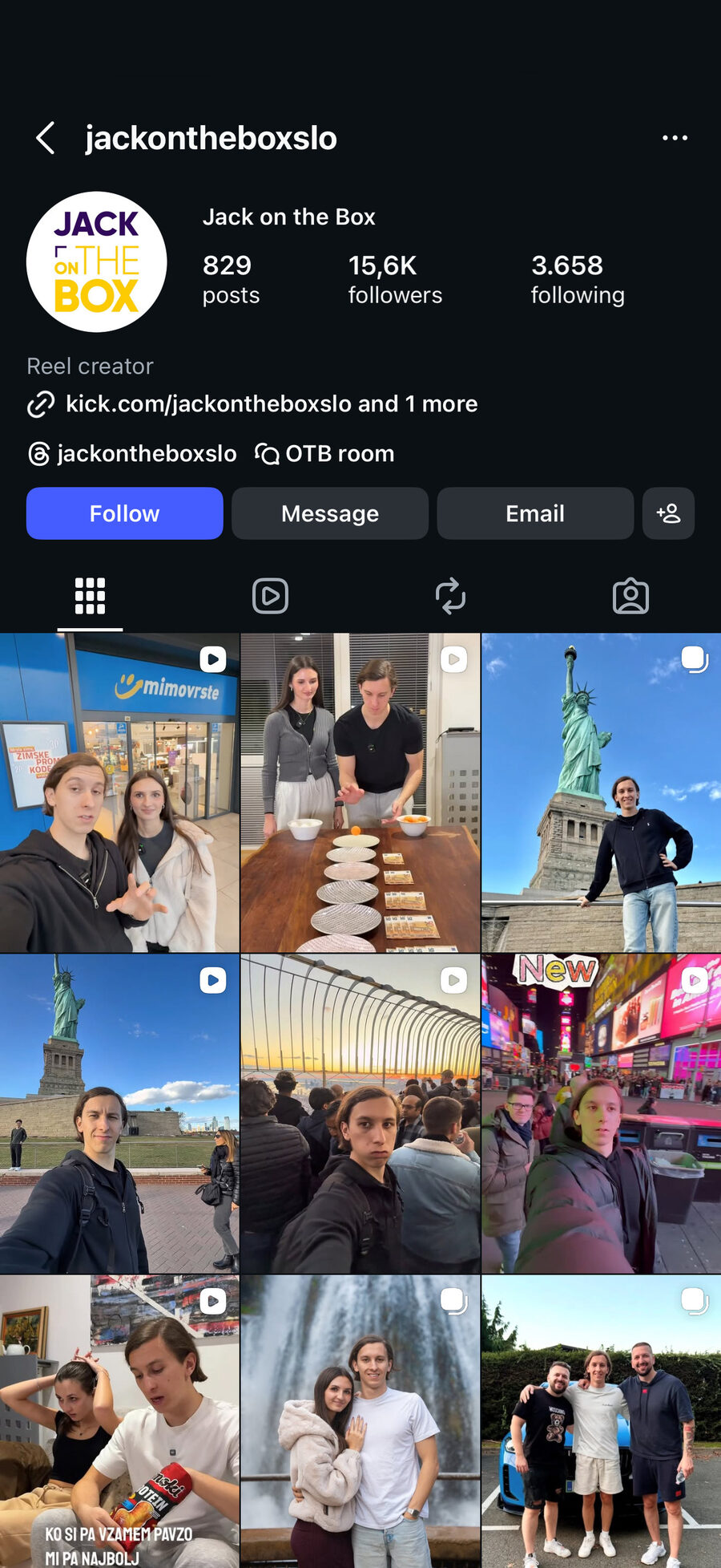 Prikaz Instagram profila Jack on the box