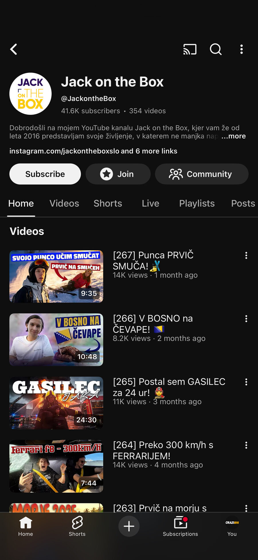 Prikaz YouTube kanala Jack on the box